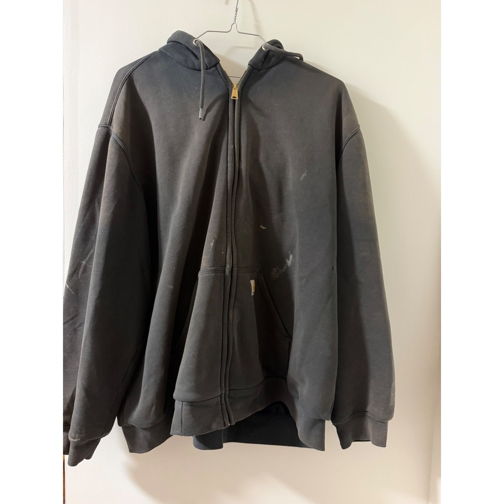 Carhartt Zip Hoodie Mens XL Black Fair Distressed Paint Splatter Thermal Lined